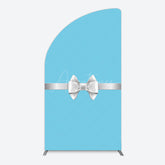 Aperturee - Aperturee White Bow Tiffany Blue Birthday Half Moon Arch Backdrop